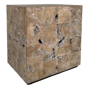 Revelation Brutalist Inspired Light Teak Tac Toe End Table