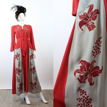 1940s ORCHID handpainted hawaiian dressing gown dress small | new summer 