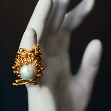 Gold Plated Sterling Silver Wisps and Biwa Pearl Ring