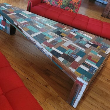 Multi Color Painted Wood Triangular Coffee Table