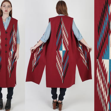 Ortegas New Mexico Chimayo Vest, Wool Hand Woven Southwestern Duster Vest Size L 