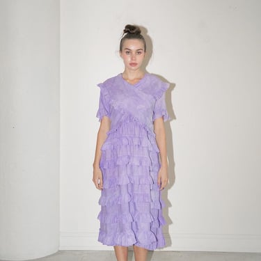 Antique 1910s lavender cotton ruffled tiered day dress 