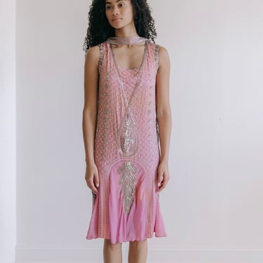 Rare 1920s silk beaded art deco flapper dress 