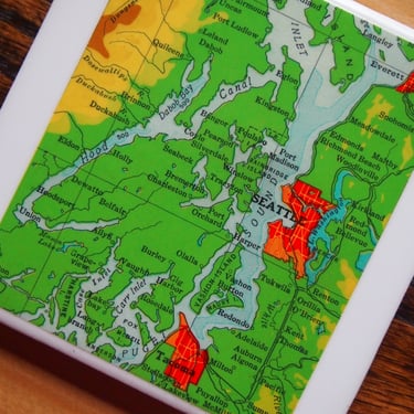1937 Seattle Washington Map Coaster. Seattle Map. Tacoma Gift. Pacific Northwest Décor. PNW Gift. West Coast. Washington State. History Gift 