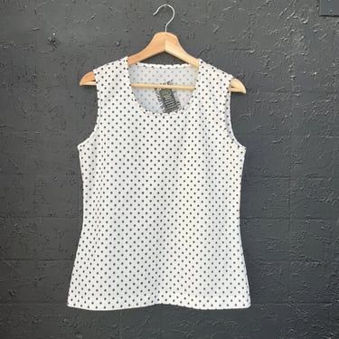 70s White & Black Polka Dot Sleeveless Top