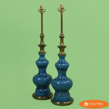 Pair of Blue Ceramic Stiffel Lamps