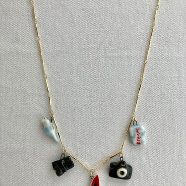 Handmade Clay Charm Necklace | Hand-painted Porcelain Charm Pendants | Retro Ceramic Charms | Dreamy Miniatures | Custom Charm Jewelry 