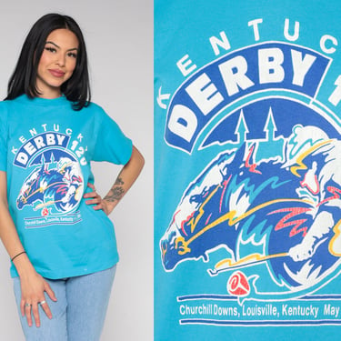 1994 Kentucky Derby Shirt Blue Horse Jockey TShirt Vintage Racing Graphic Tshirt 90s T Shirt Tee Print Horse Race Blue Medium 