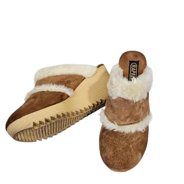 Rapallo VTG Tan Suede Shearling Clogs I Rubber Soles I Platform Shoes I Sz 9 