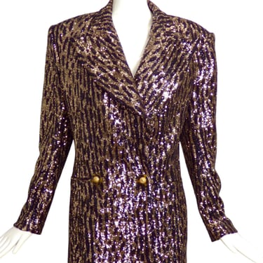 BALMAIN- NWT Gold & Black Sequin Stripe Blazer, Size 10