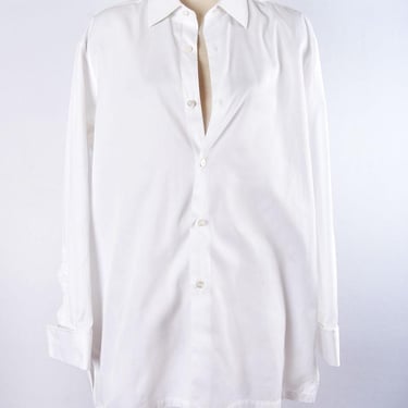 CHARVET Paris France White Classic Button Down Cotton Shirt LARGE Womens Blouse French Cuffs 