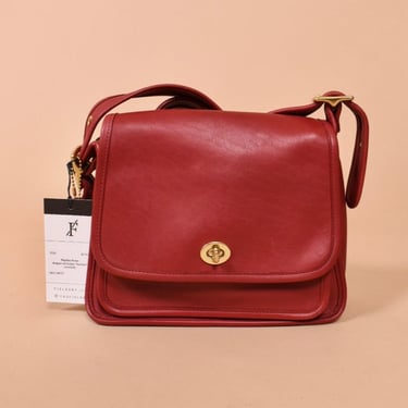 Red Leather Designer Rambler Crossbody By Coach