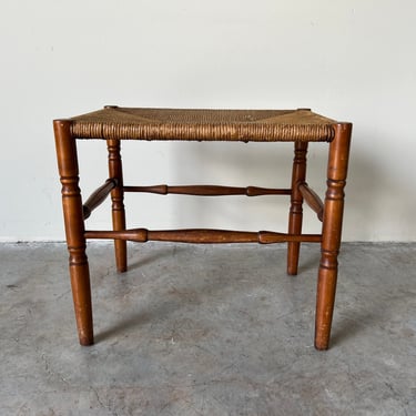 Vintage French Country - Style Wood and Rush Seat Ottoman 