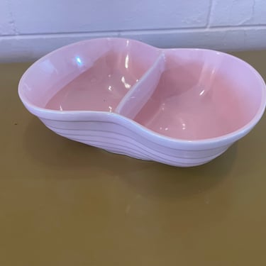 Vintage 1950’s Mid Century Modern Marcrest Stoneware Daisy Dot Pink Divided Ovenproof Serving Dish 