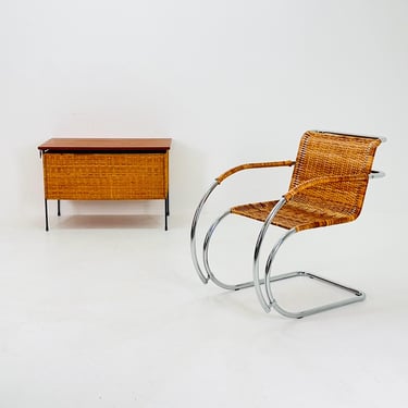 1 of 2 Mid century Bauhaus MR20 Rattan Lounge Chair S533  by Ludwig Mies van der Rohe  1980s 