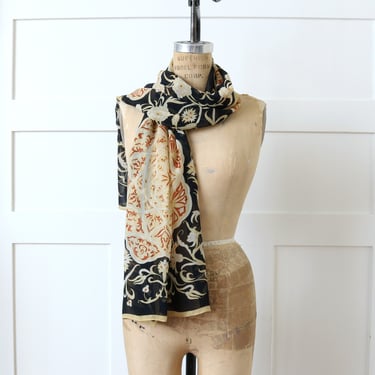 vintage black & yellow silk chiffon scarf • extra large versatile renaissance floral silk wrap 