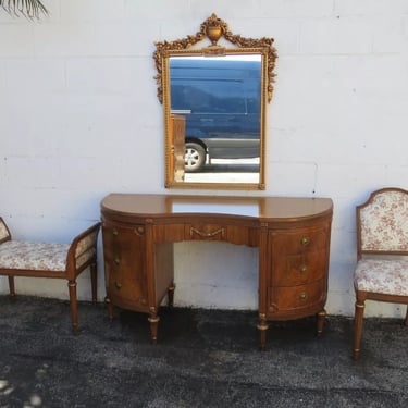 Vanleigh French Carved Kidney Vanity Makeup Table Mirror Stool and Chair 5363