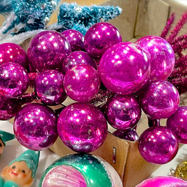 VINTAGE: 6pc - Unique Pink Glass Ball Picks - Christmas Ball Picks - Glass Stems - Christmas Ornament, Corsage, SKU 