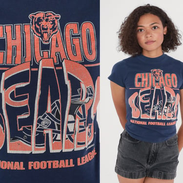 Chicago Bears Shirt 90s NFL T-Shirt Football Graphic TShirt Retro Illinois Sports Top Navy Blue Single Stitch Baby Tee Vintage 1990s 2xs xxs 