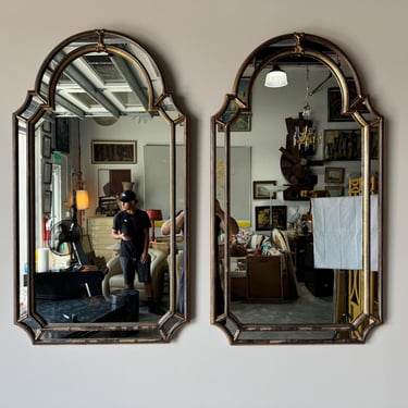 Italian Labarge  Hollywood Regency - Style Wood Frame Wall Mirrors - A Pair 