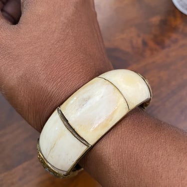 Vintage Bone and Brass Bangle Bracelet 