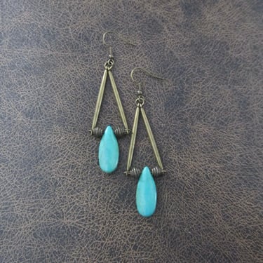 Afrocentric earrings, boho chic earrings, blue and bronze howlite 