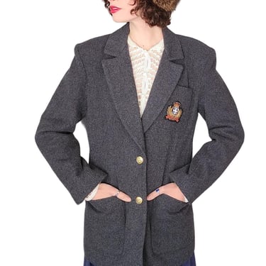 80s Gray Blazer w/Heraldic Crest by Hugo Buscati / M 