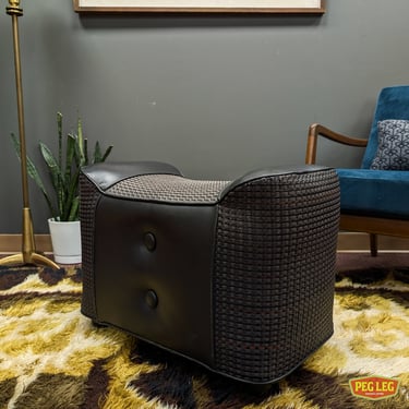 Mid-Century Modern ottoman with woven leather upholstery