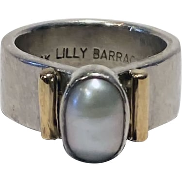 American LILLY BARRACK 14K Yellow Gold, Sterling Silver and Pearl Ring 6.5 Size 