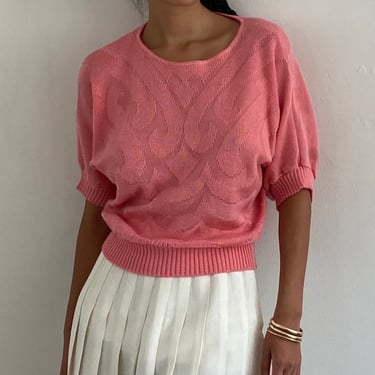 90s batwing sweater / vintage peach knit short sleeve dolman batwing lightweight sweater | Large 