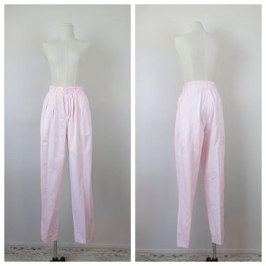 Vintage 1980s pleated paper bag high waist pants, cotton, pink 