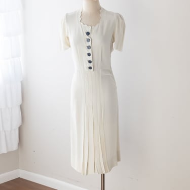 Size M, 1940s Cream Silk Dress & Bolero Set 