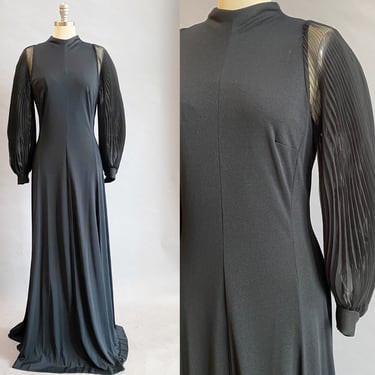 1970's Black Gown / Miss Elliette Dress /70's Maxi Dress / Size Large Size XL 