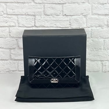 Chanel Boy Wallet on Chain in Black Patent Leather