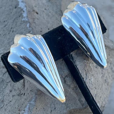 Los Ballesteros ~ Vintage Mexico Sterling Silver Large Clip on Seashell Scalloped Edge Beach Girl Earrings 