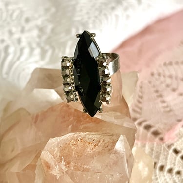 Glam Statement Ring, Faceted Stones, Long Marquise Shape, Vintage 