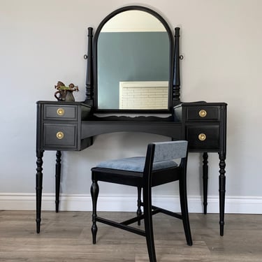 Black Antique Makeup Vanity with Mirror and Stool | Eclectic Home Living -  Los Angeles, CA | ATTIC