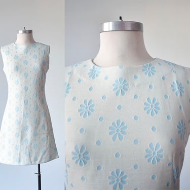 1960s Pale Blue Shift Dress / 1960s Mod Shift Dress / 1960s Flower Power Dress / Flower Power Mini Dress / Blue Floral Mini Dress 