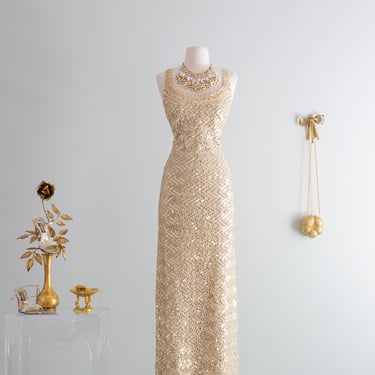 Fabulous 1960's Goldfinger Sequin Gown By Lilli Diamond / ML