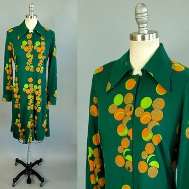 1970s DVF Dress / 1970s Diane Von Furstenberg Dress / Green Dot  Print Dress / Designer Vintage / Size Medium 