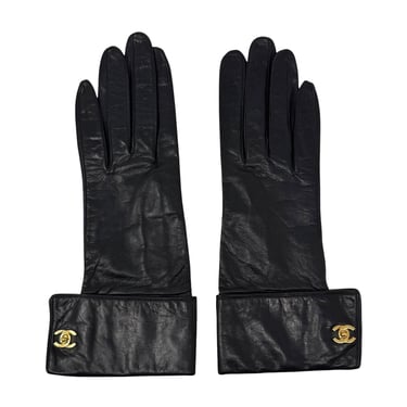 Chanel Black Turnlock Logo Gloves