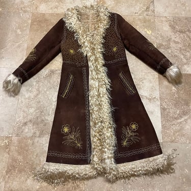 Penny Lane Coat Vintage 70s Afghan Coat Penny Lane Coat Shearling Sheepskin Floral Embroidered Floral Boho Hippie Woodstock Hippy Bohemian 