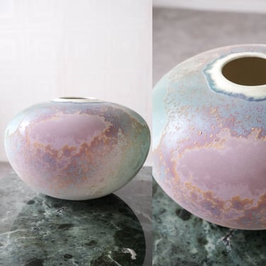 Vintage Signed Tony Evans Raku Pottery Seed Pot Form | Raku Vase | Artisan, Ceramics | 1980s Collectible Japanese Pottery Vase 