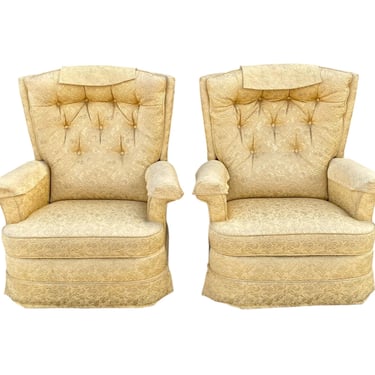 1968 Hollywood Regency Tufted Wingback Rocking Recliner Chairs by La-Z-Boy, Set of 2 