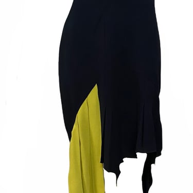 Gianni Versace Couture 1980s Strapless Asymmetrical Black and Chartreuse Dress