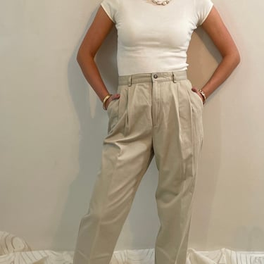 90s pleated chinos / vintage khaki cotton high waisted baggy pleated khakis chinos pants | 28 Waist 