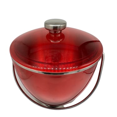 Mid-century Red Acrylic & Stainless Steel Ice Bucket 