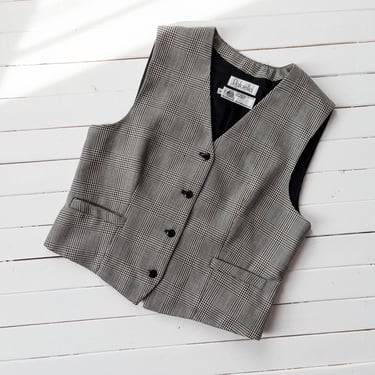 plaid wool vest | 80s 90s vintage dark academia black white worsted wool waistcoat vest 