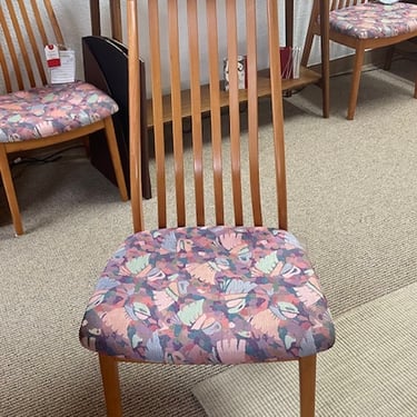 Dining Chairs (4)<br />Schou Anderson<br />Made in Denmark<br />Abstract Print Fabric<br />W 19.5 x D 17.5 x H 39.5