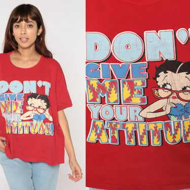 Betty Boop Shirt Y2K Retro Cartoon T-Shirt Don't Give Me Your Attitude Graphic Tee Sassy Joke TShirt Nostalgic Red 2002 Vintage 00s 2xl xxl 